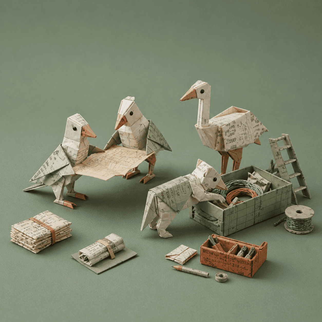 Origami crew scene representing an install crew
